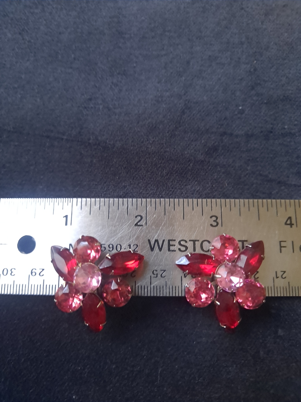 Pink and Red Crystal Flower Clip-On Earrings - Women Jewelry
